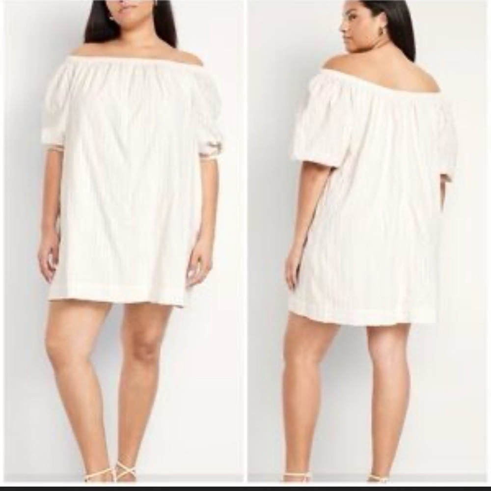 Old Navy White Pineapple Embroidered Off Shoulder Dress Size Large Lined Q16 - Picture 2 of 8